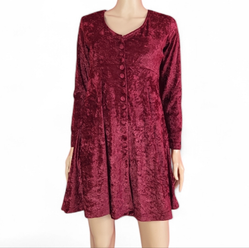 VINTAGE 90s Y2K Babydoll‎ Red Velvet Dress Whimsigoth Size Medium